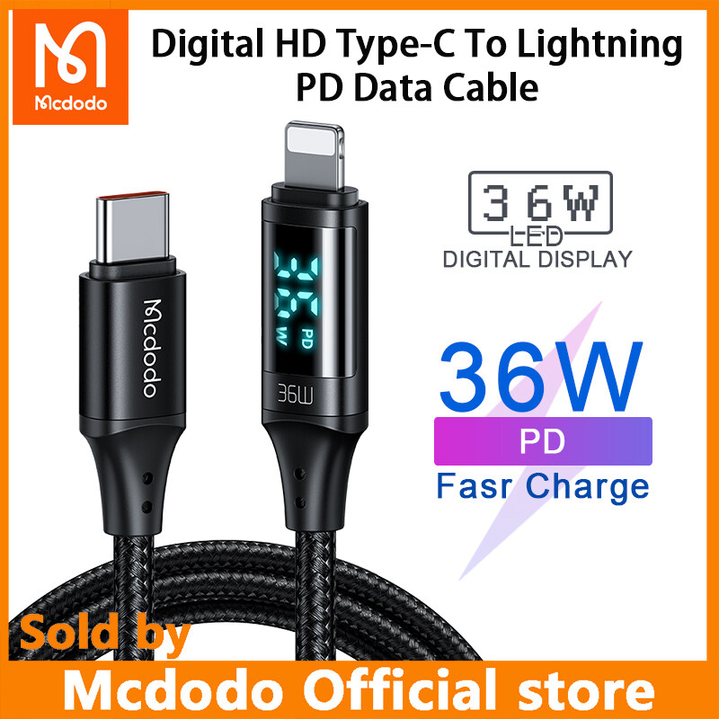Mcdodo PD 36W USB Type C to Lightning 3A Fast Charging Cable For iPhone 14 13 12 11 Pro Max X XS 8 iPad Pro Digital Display Data Cord