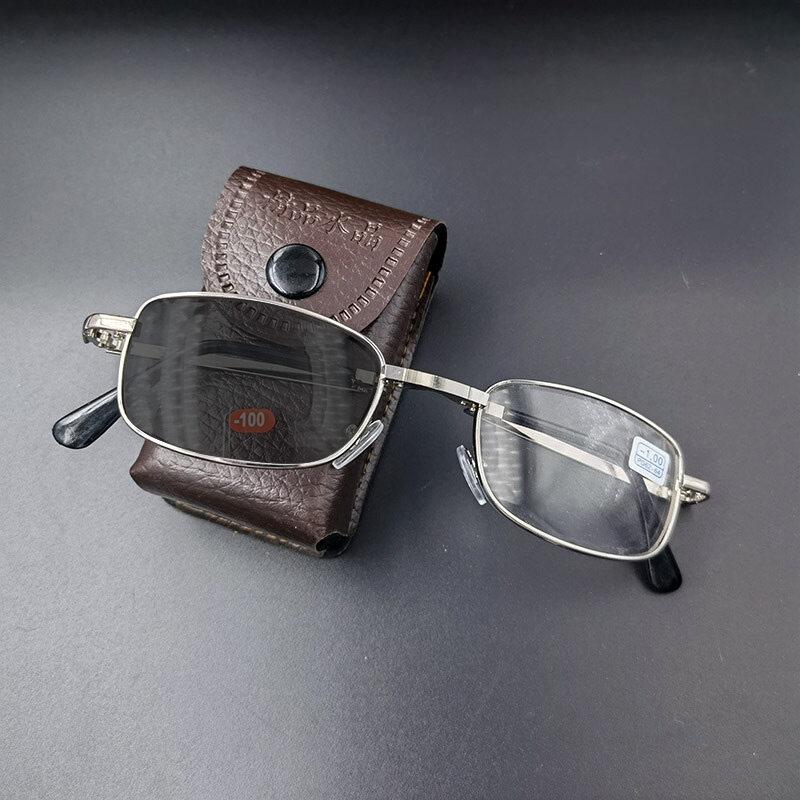 Fashion Photochromic Myopia Glasses For Women Men Square Portable Foldable Finished Nearsighted Glasses Prescription Eyeglasses With Grade -1.0 -1.5 -2.0 -2.5 -3.0 -3.5 -4.0