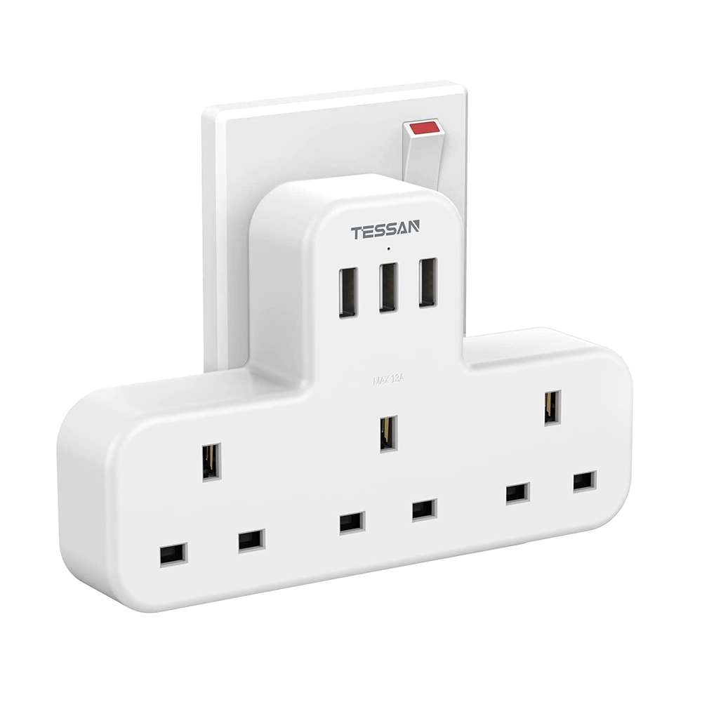 TESSAN Multi Plug Adapter USB Charger Power Strip USB Plug Extension with 3 AC Outlets and 3 USB Ports ,Extension Power Socket Plug USB C Plug USB Adapter Plug USB C Charger Power Extension Gan Charge